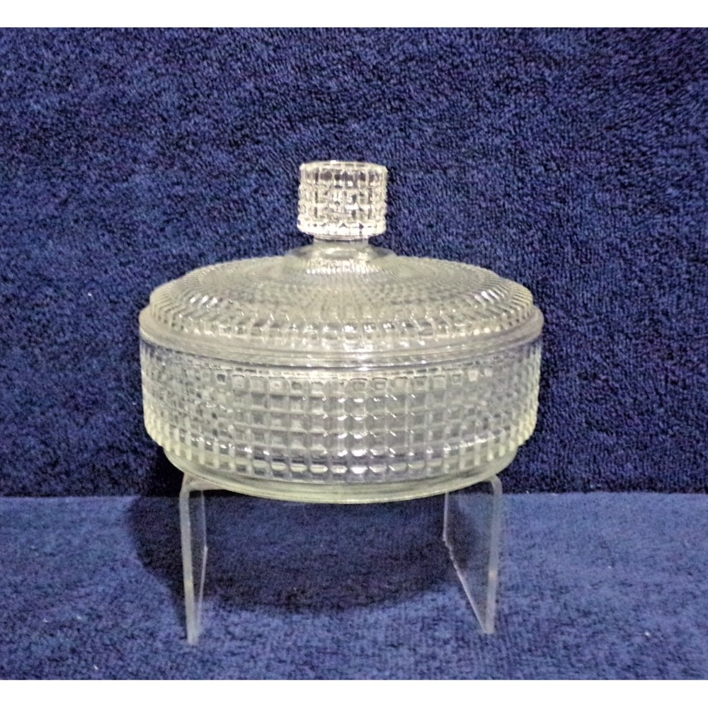 Avon Vintage 60-70"s Clear Diamond Cut Glass Vanity Powder or Candy Dish w/Lid